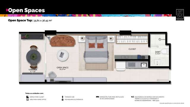 ART STUDIO  OPEN SPACES - STUDIOS À VENDA A PARTIR DE R$ 392.982,80 EM ARMAÇÃO