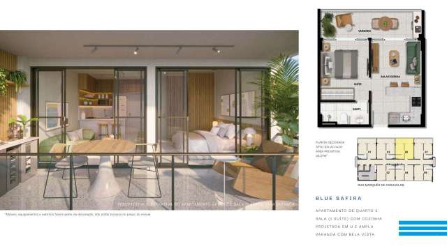 BLUE BARRA - APARTAMENTO COM 1 QUARTO E 1 SUÍTE,  À VENDA A PARTIR DE  R$554.600,00
