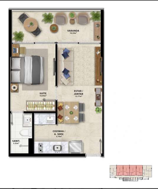Apartamento no Horto Florestal com 1 quarto sendo 1 suíte, 42m² à venda por R$ 590.000,00