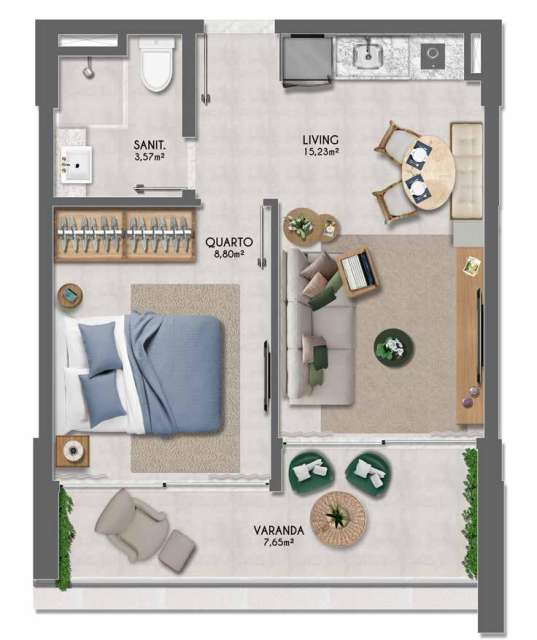 Apartamento na Barra EM CONSTRUÇÃO, quarto e sala, 36m², R$ 653.842,00