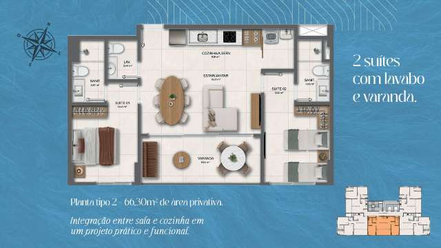 Vivere Blu | Apartamentos de 2 suítes no Costa Azul, 64,97m², à venda a partir de R$ 701.400,00