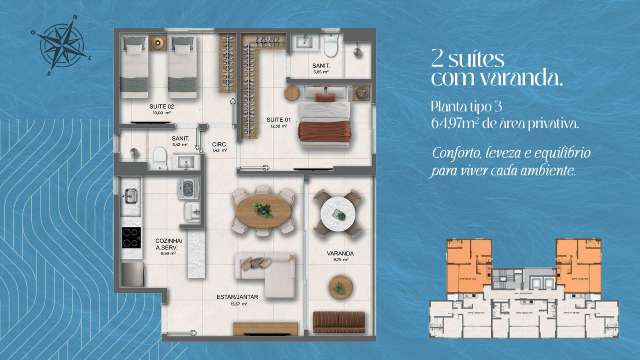Vivere Blu | Apartamentos de 2 suítes no Costa Azul, 64,97m², à venda a partir de R$ 701.400,00