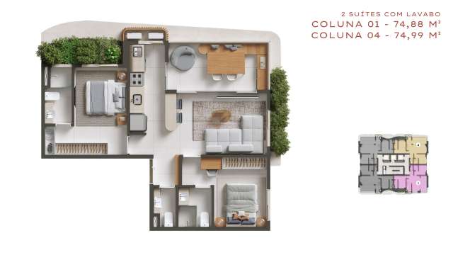 Bosque Caminho das Árvores | 2 Suítes com lavabo a partir de R$ 958.000 no Caminho das Árvores 