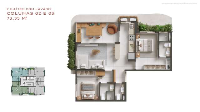 Bosque Caminho das Árvores | 2 Suítes com lavabo a partir de R$ 958.000 no Caminho das Árvores 