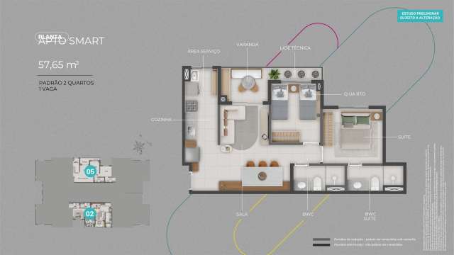 Apartamento em Patamares, com 2 quartos, 57,65m² por  R$ 637.000,00