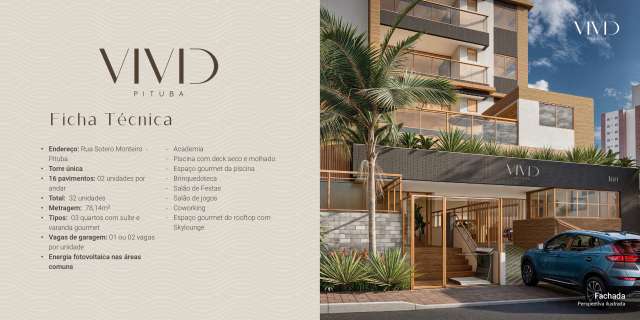 VIVID PITUBA -  LANÇAMENTO APARTAMENTO COM 3/4 SENDO 1 SUITE | 78M²  A PARTIR DE R$767.963,68